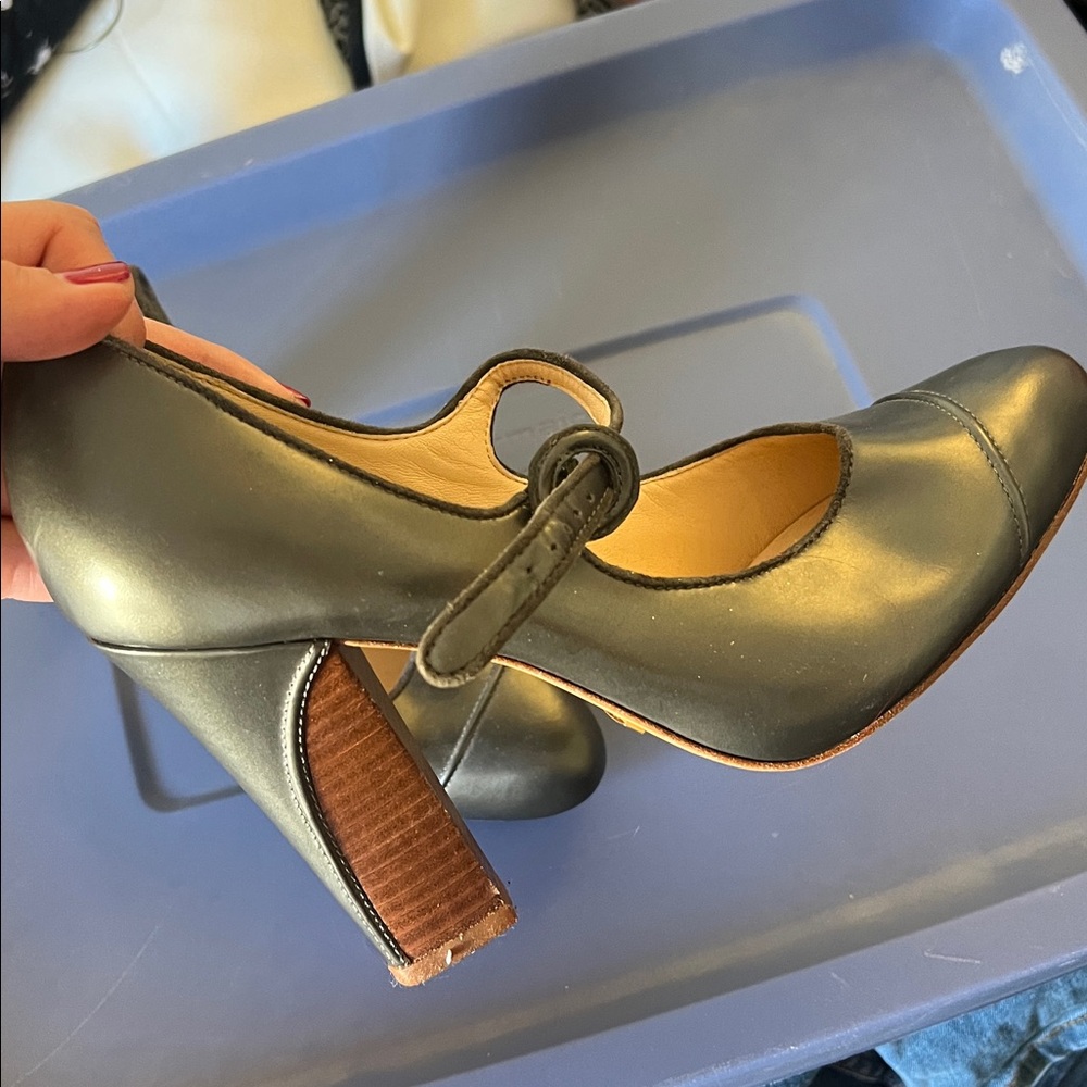 Cole Hann Silver Nike Air Mary Jane Shoes with wood detail